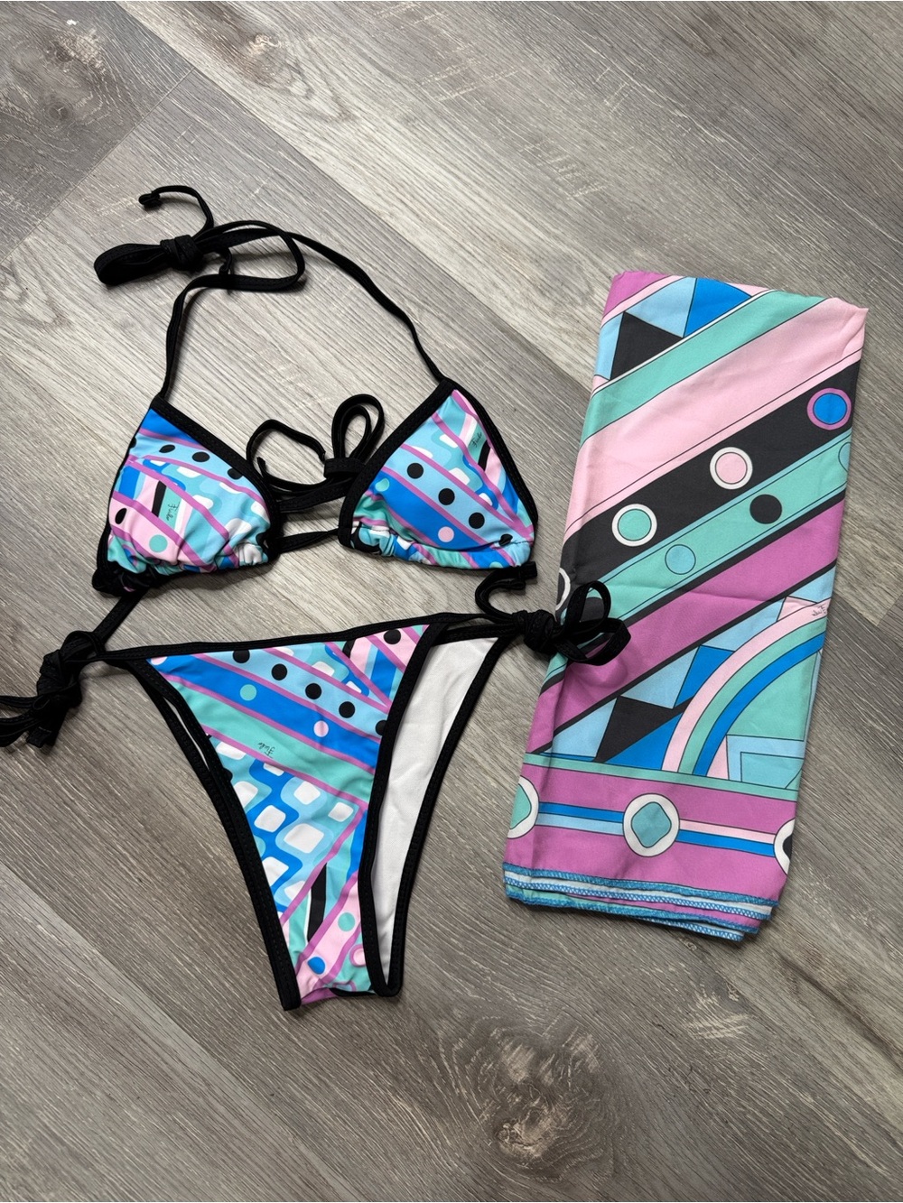 Emilio Pucci Colorful Geometric Print Bikini Set with Matching Scarf